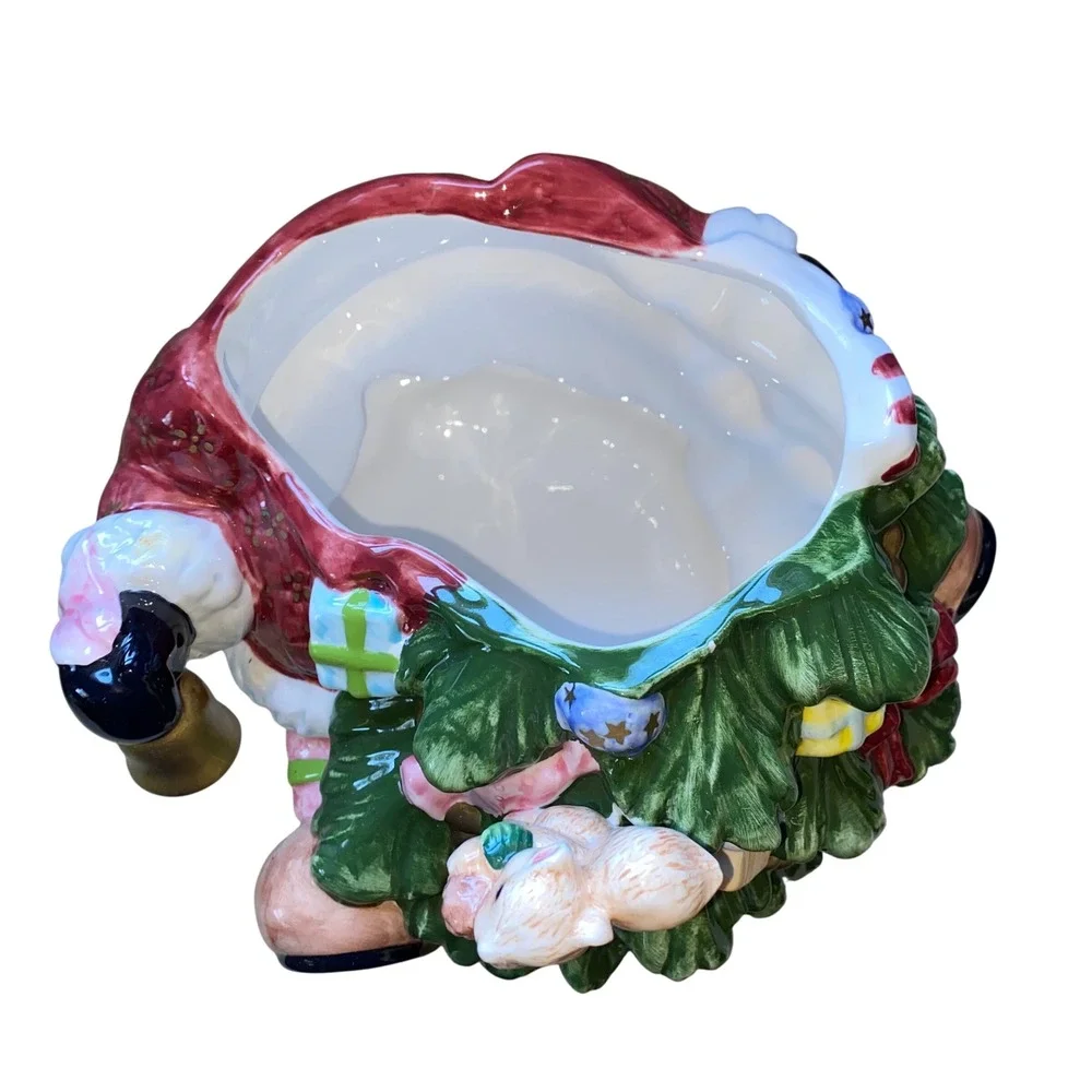 Hand Painted Ceramic Cookie Jar Santa Claus Christmas Tree Gifts Squirrel Cardin